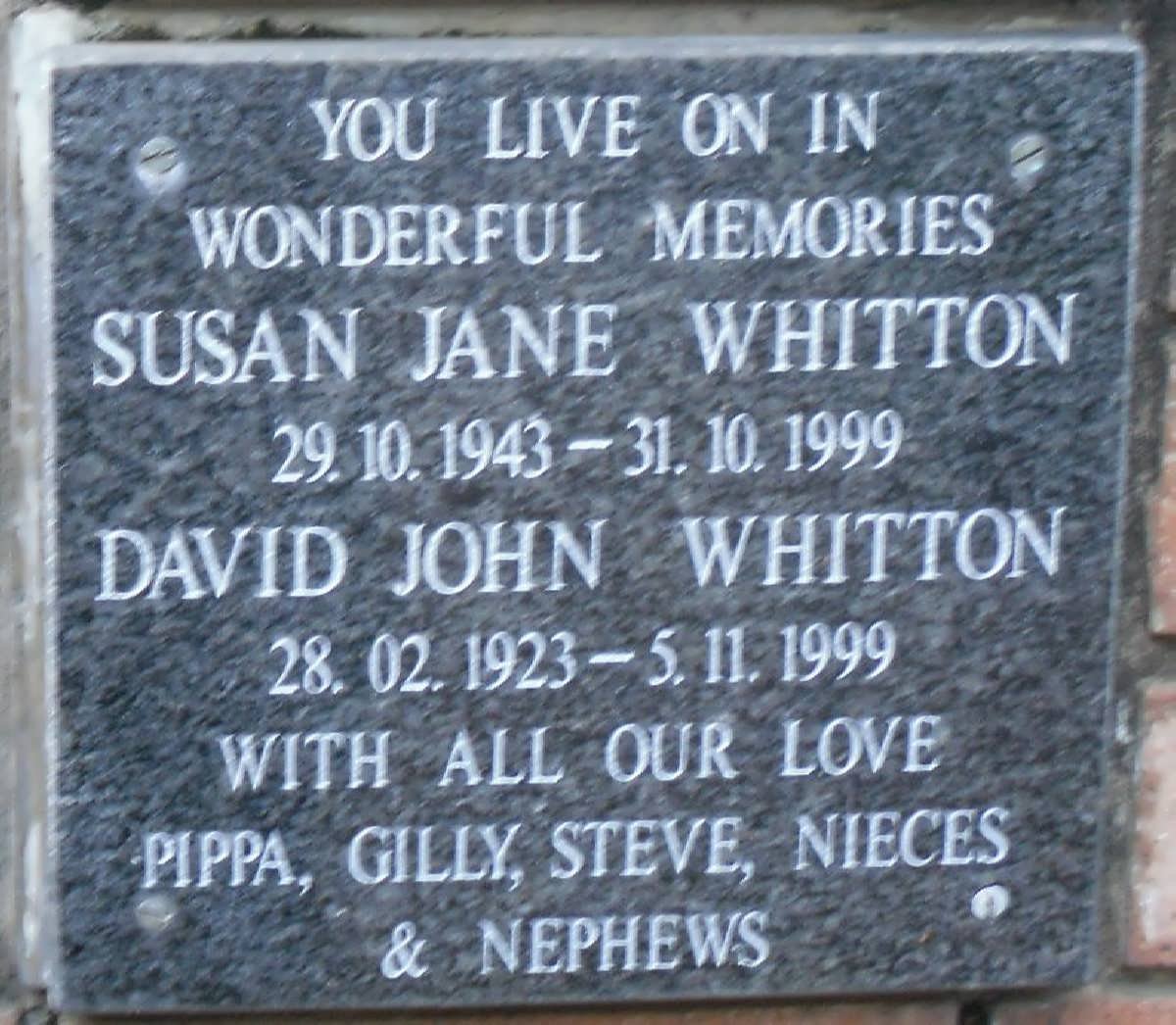 WHITTON David John 1923-1999 :: WHITTON Susan Jane 1943-1999