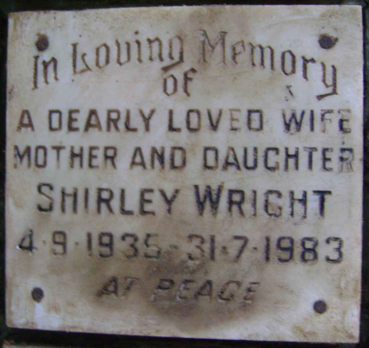 WRIGHT Shirley 1935-1983