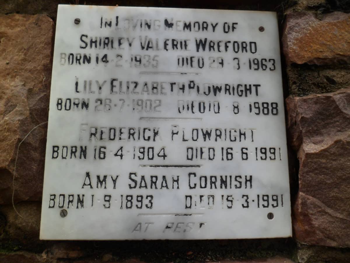 WREFORD Shirley Valerie 1935-1963 :: PLOWRIGHT Lily Elizabeth 1902-1988 :: PLOWRIGHT Frederick 1904-1991