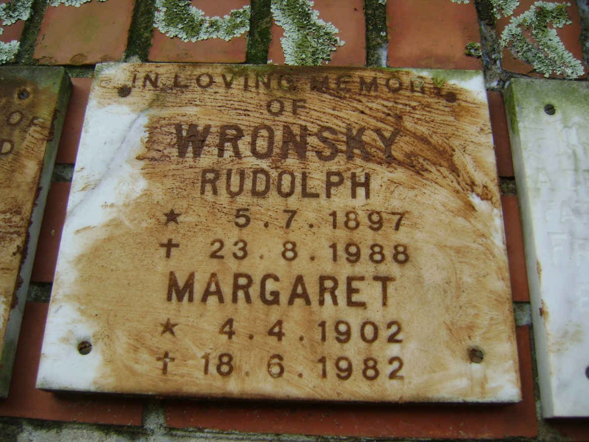 WRONSKY Rudolph 1897-1988 &amp; Margaret 1902-1982