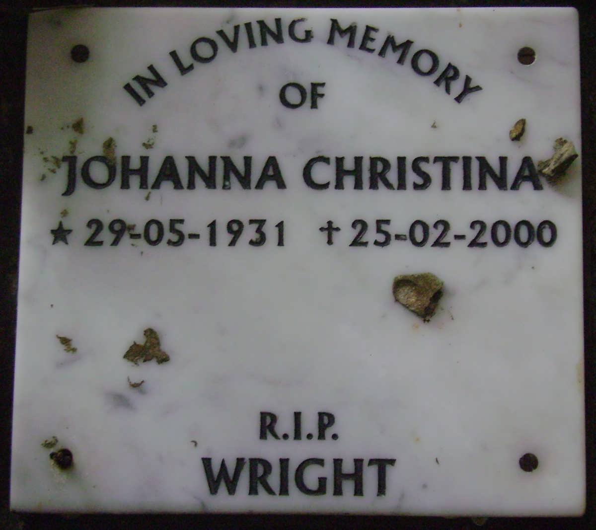 WRIGHT Johanna Christina 1931-2000