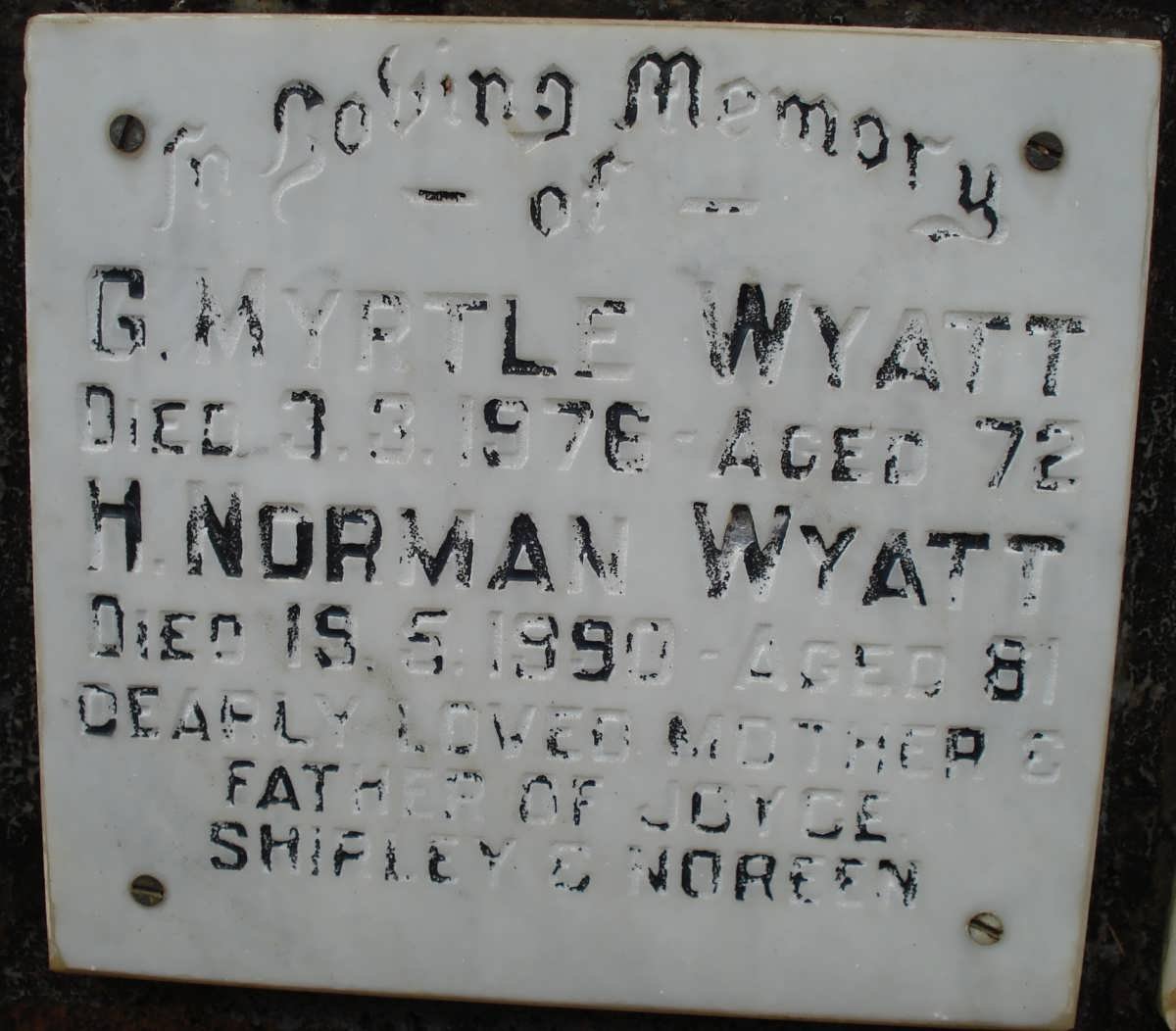 WYATT H. Norman -1990 &amp; G. Myrtle -1976
