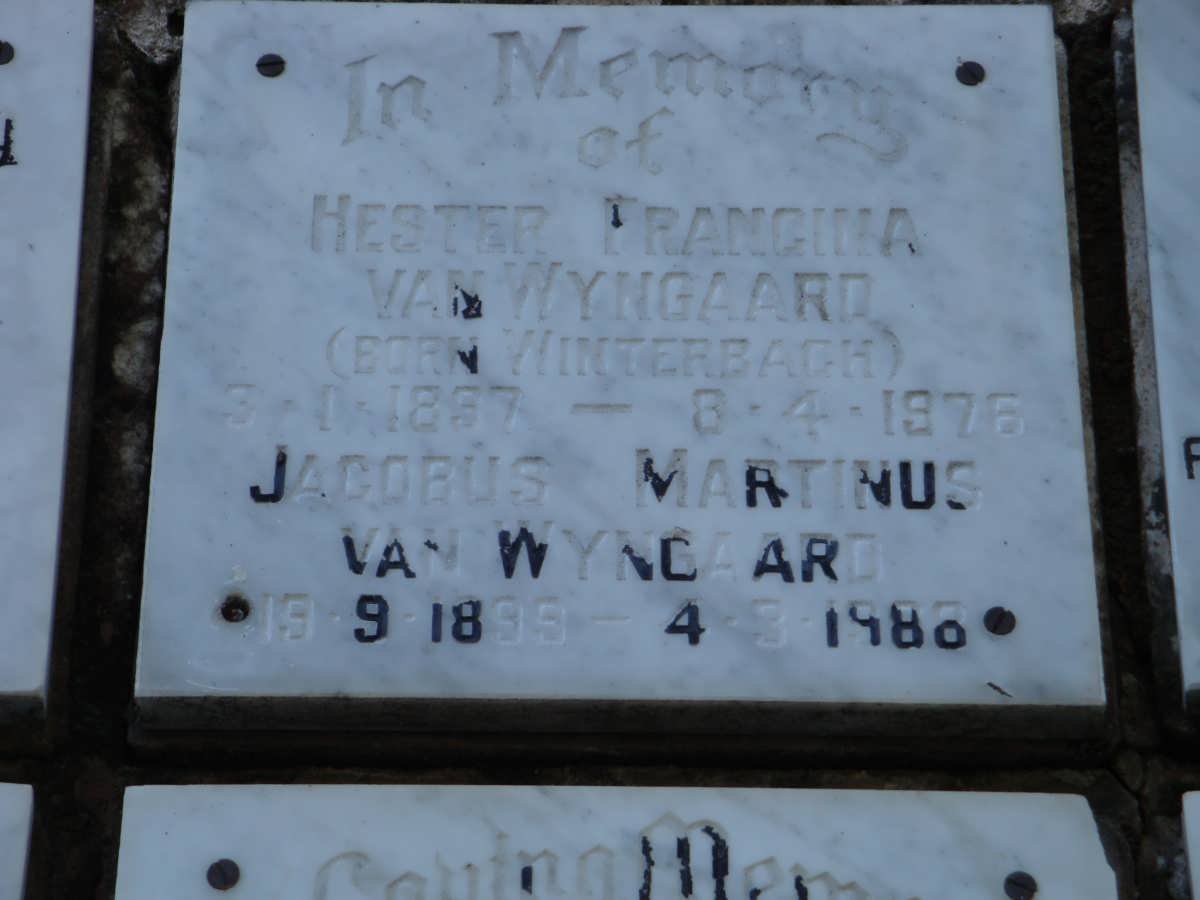 WYNGAARD Jacobus Martinus, van 1899-1988 &amp; Hester Francina WINTERBACH 1897-1976