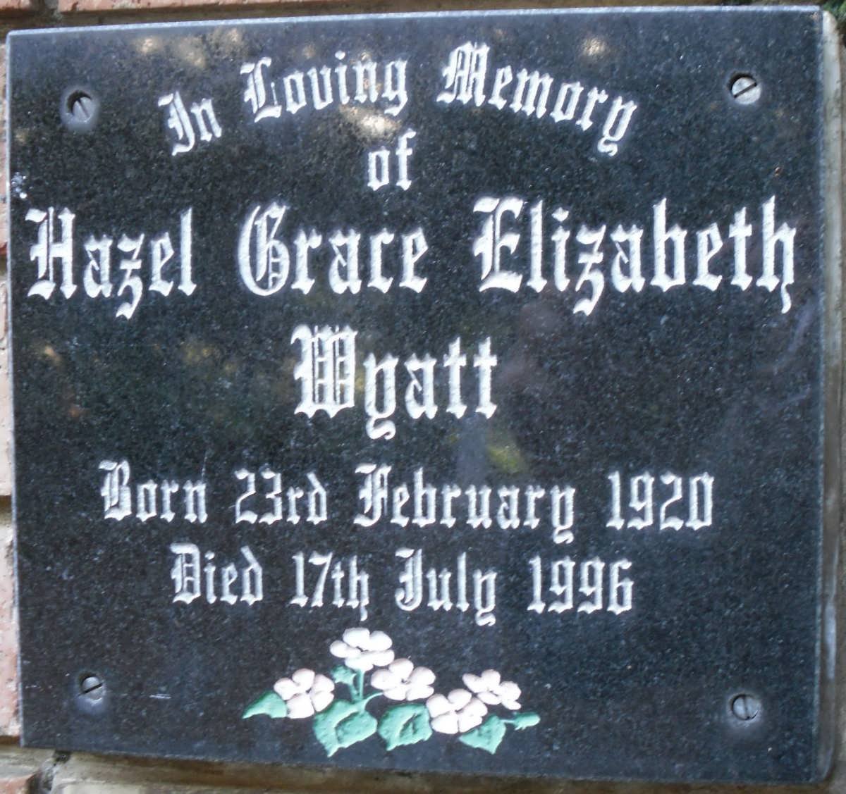 WYATT Hazel Grace Elizabeth 1920-1996