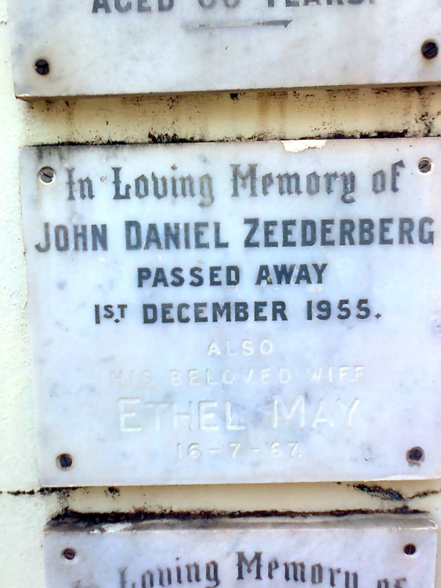 ZEEDERBERG John Daniel -1955 &amp; Ethel May -1967