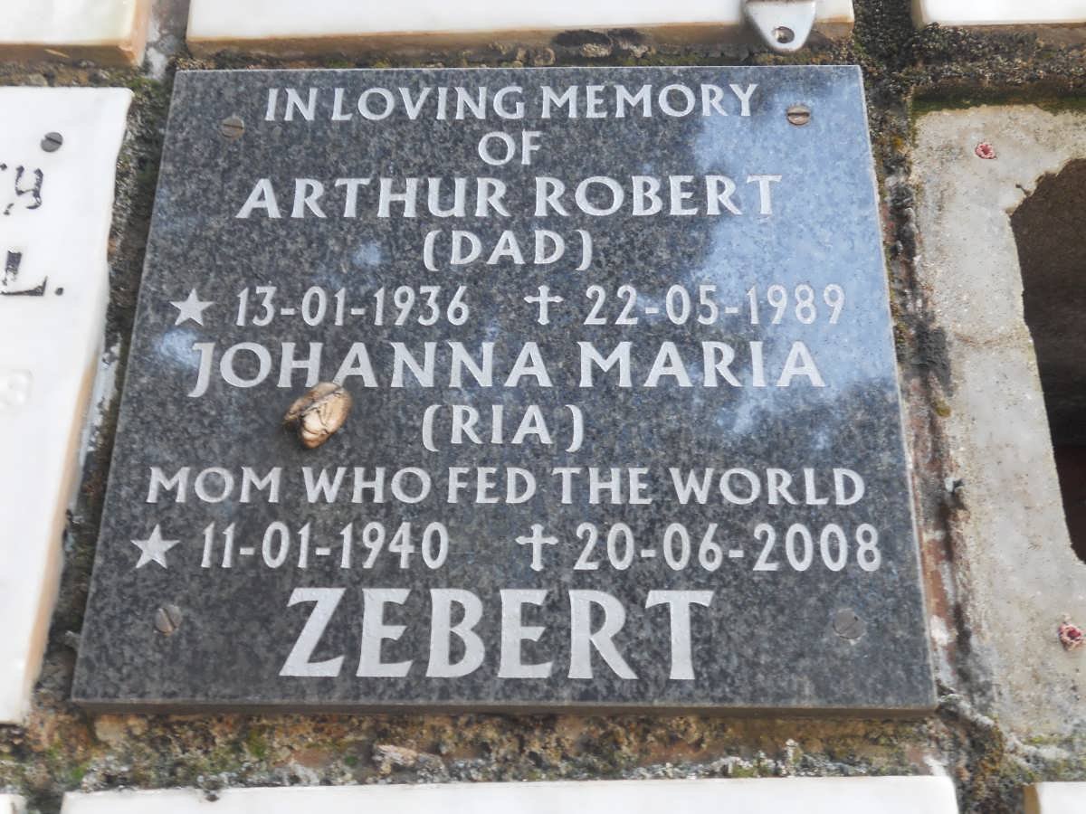 ZEBERT Arthur Robert 1936-1989 &amp; Johanna Maria 1940-2008