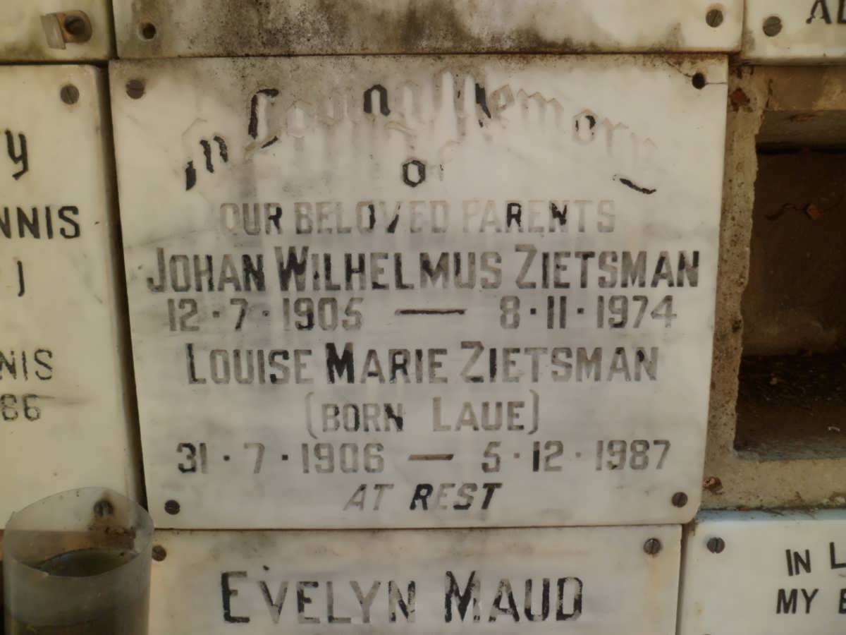 ZIETSMAN Johan Wilhelmus 1905-1974 &amp; Louise Marie LAUE 1906-1987