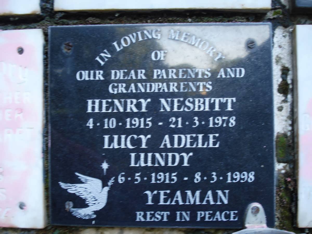 YEAMAN Henry Nesbitt 1915-1978 &amp; Lucy Adele LUNDY 1915-1998