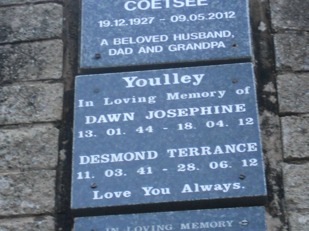 YOULLEY Desmond Terrance 1941-2012 &amp; Dawn Josephine 1944-2012