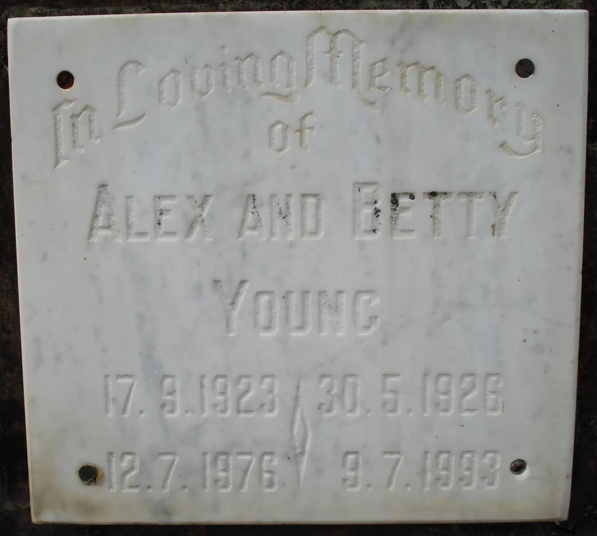 YOUNG Alex 1923-1976 &amp; Betty 1926-1993