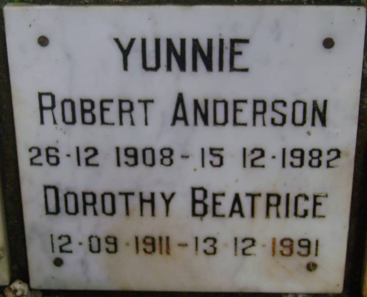 YUNNIE Robert Anderson 1908-1982 &amp; Dorothy Beatrice 1911-1991