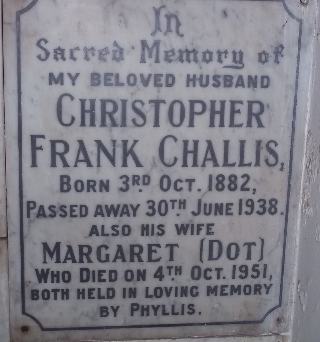 CHALLIS Christopher Frank 1882-1938 &amp; Margaret -1951