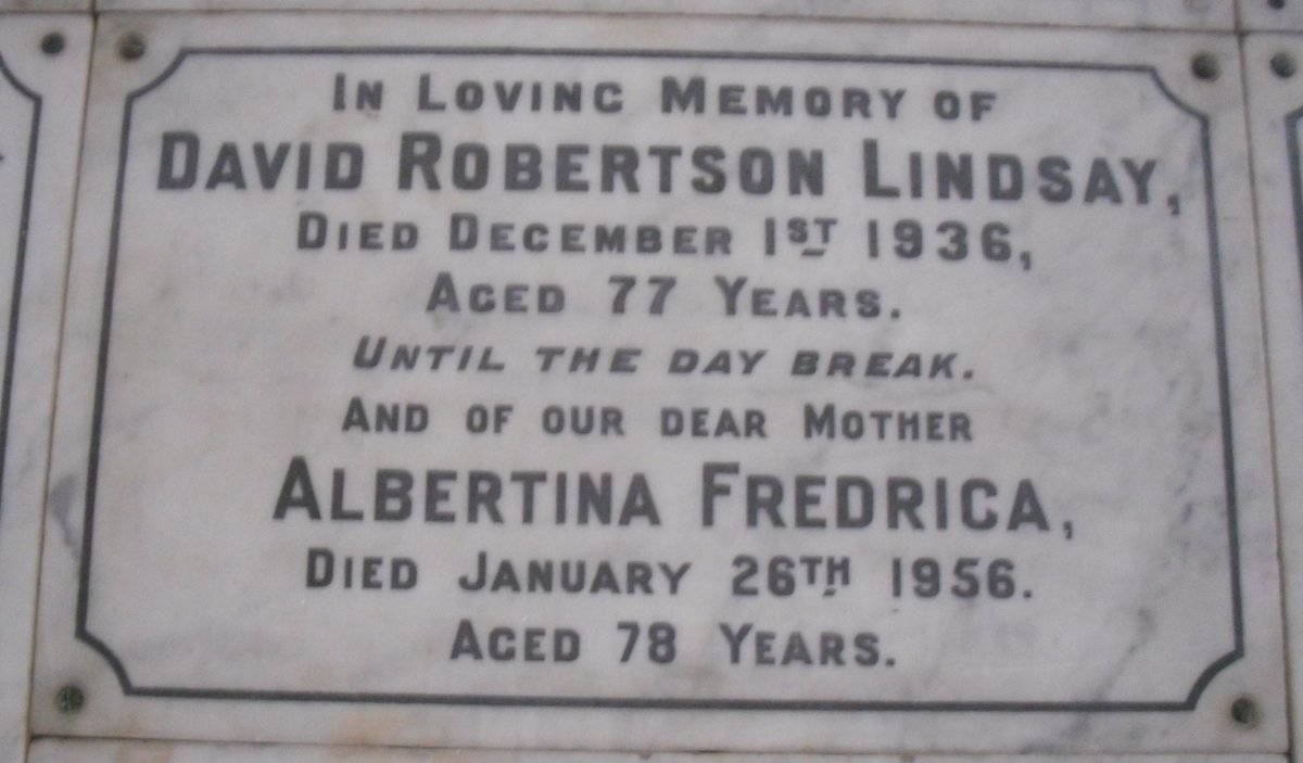LINDSAY David Robertson -1936 &amp; Albertina Fredrica -1956