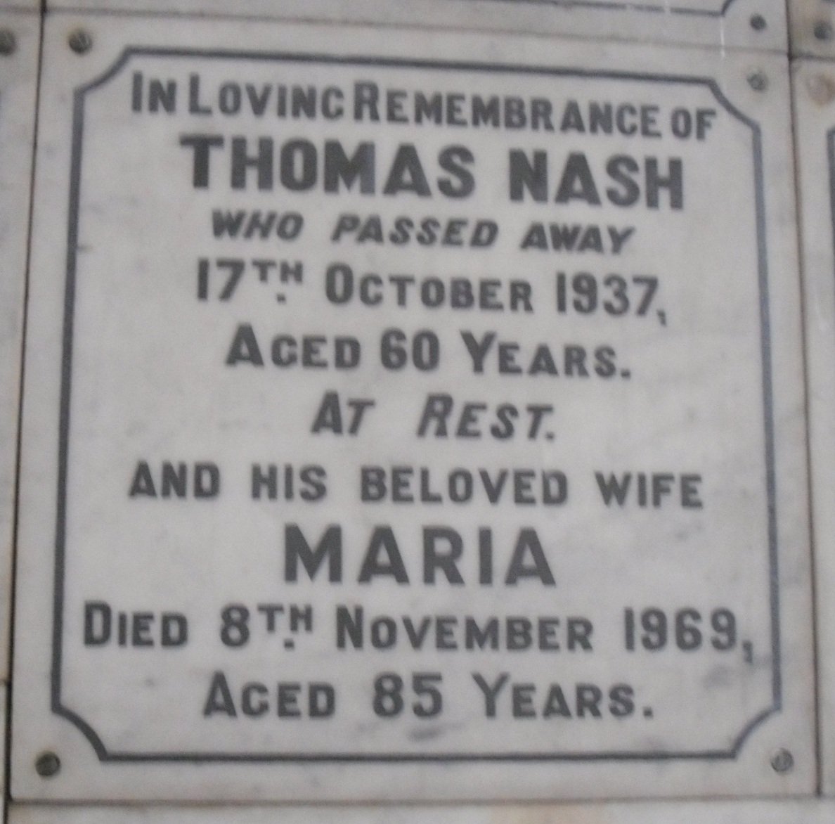 NASH Thomas -1937 &amp; Maria -1969