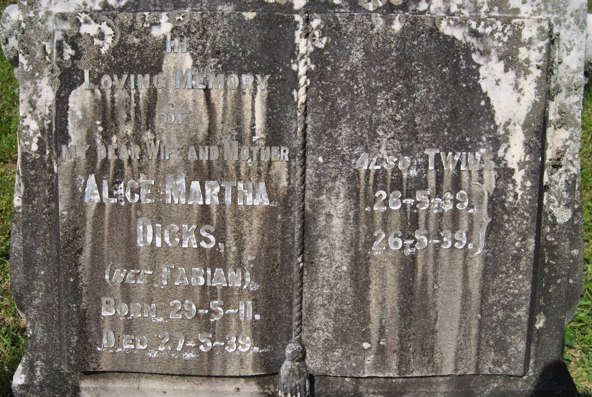 DICKS Alice Martha nee FABIAN 1911-1939 :: DICKS Twins -1939