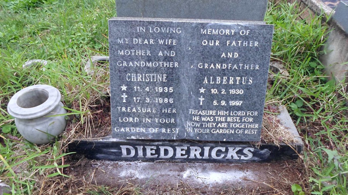 DIEDERICKS Albertus 1930-1997 &amp; Christine 1935-1986