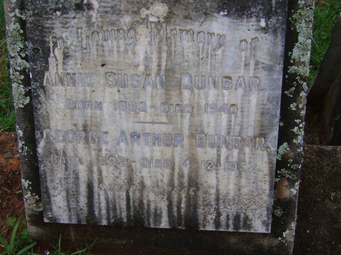 DUNBAR George Arthur 1892-1952 &amp; Annie Susan 1892-1940