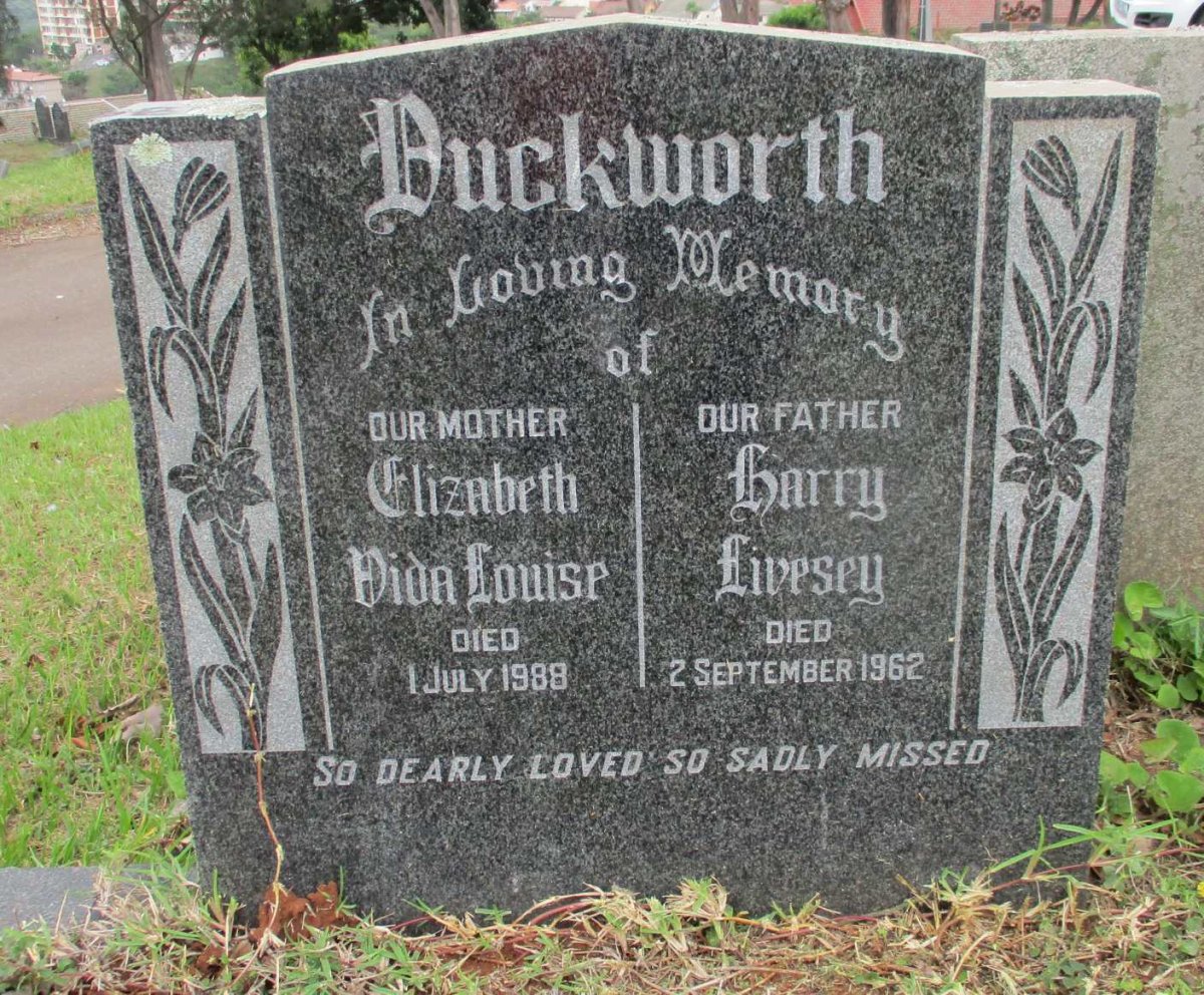 DUCKWORTH Harry Livesey -1962 &amp; Elizabeth Vida Louise -1988