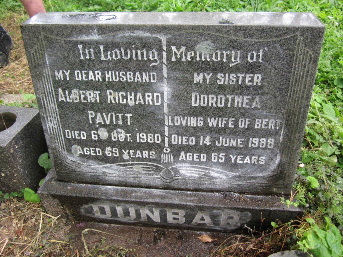 DUNBAR Albert Richard Pavitt -1980 &amp; Dorothea -1988