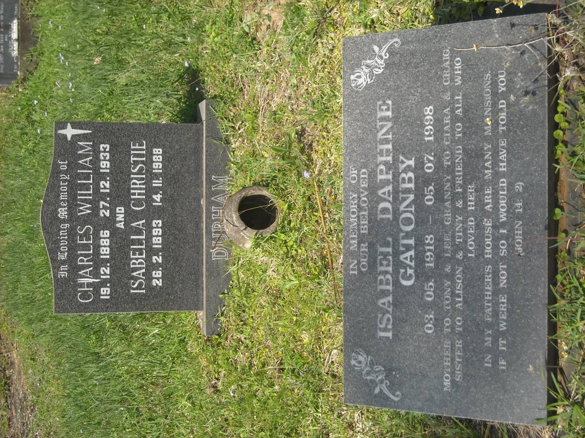 DURHAM Charles William 1886-1933 &amp; Isabella Christie 1893-1988 :: GATONBY Isabel Daphne 1918-1998