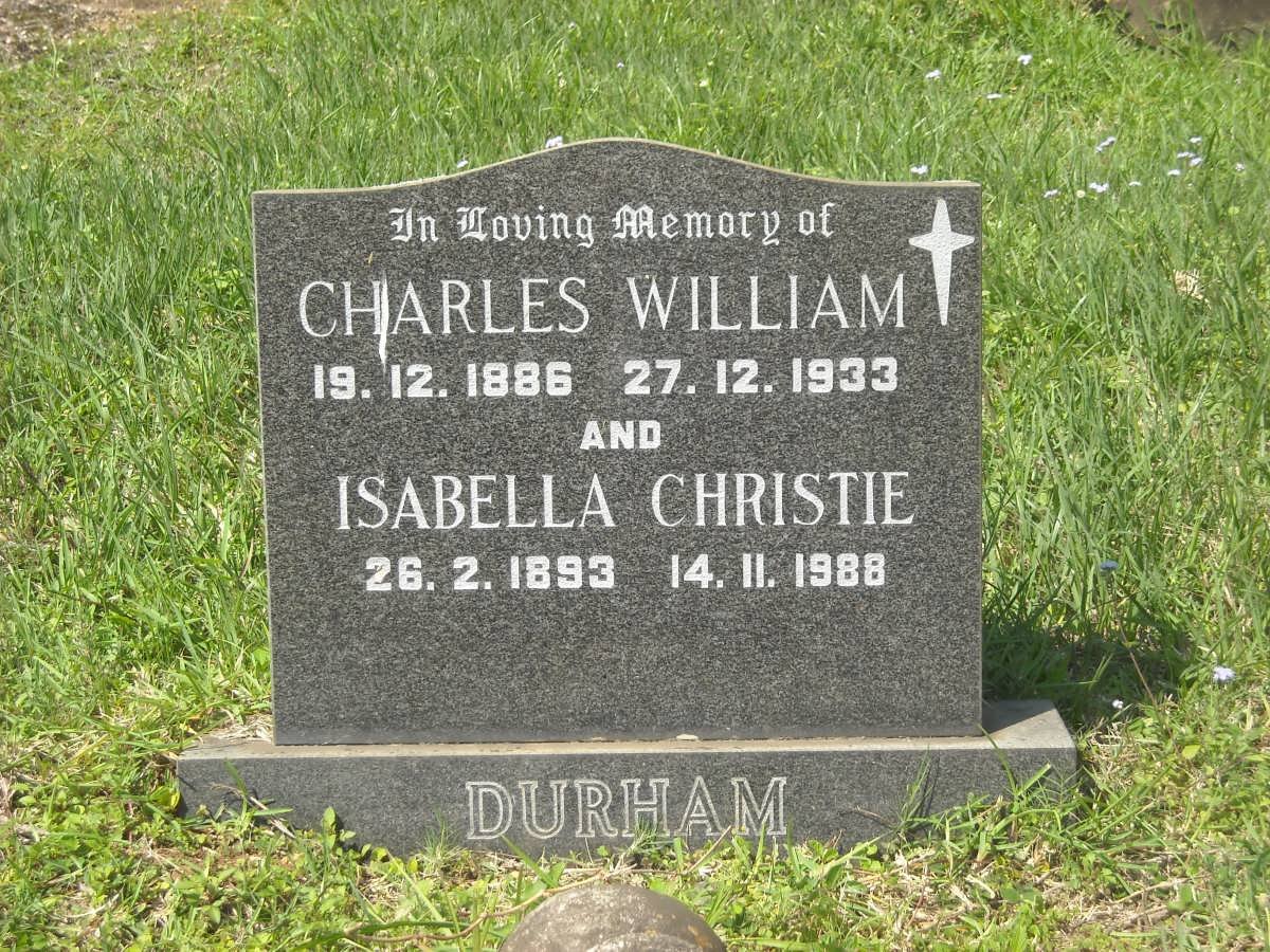 DURHAM Charles William 1886-1933 &amp; Isabella Christie 1893-1988