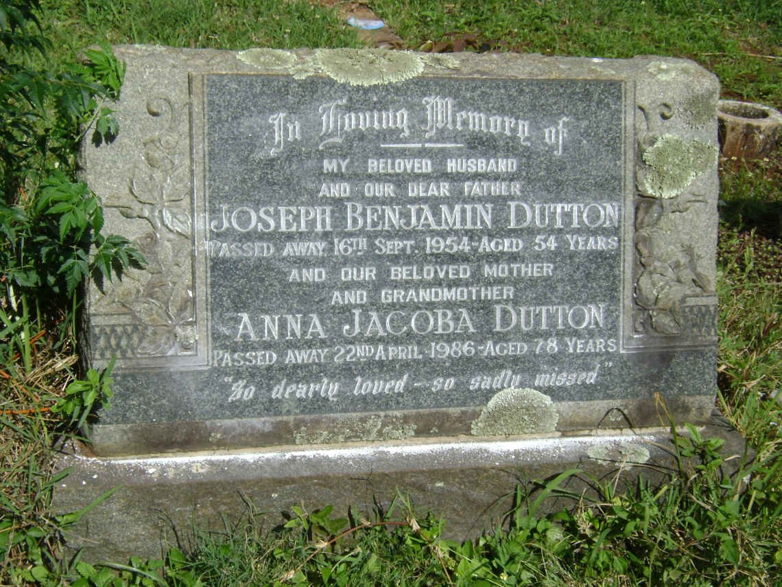 DUTTON Joseph Benjamin -1954 &amp; Anna Jacoba -1986