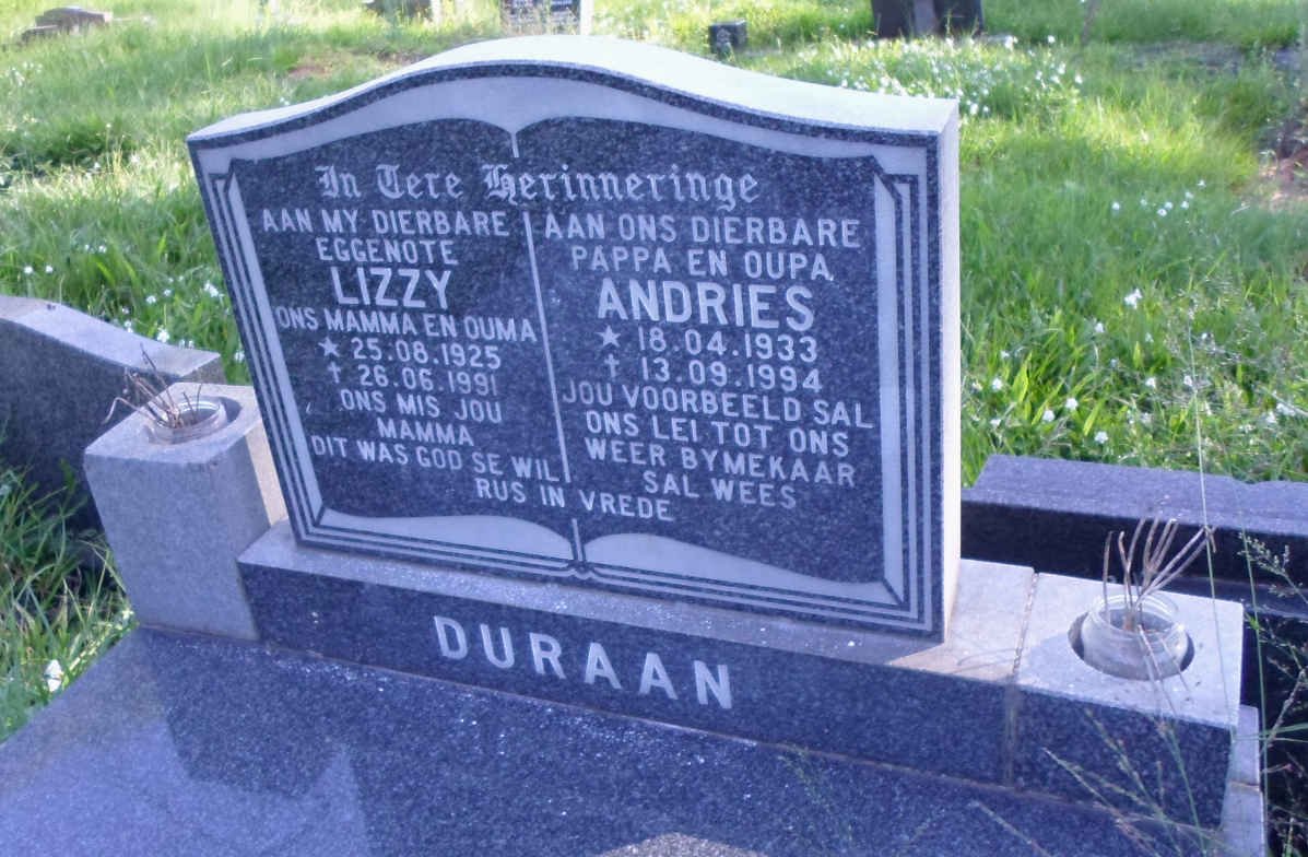 DURAAN Andries 1933-1994 &amp; Lizzy 1925-1991