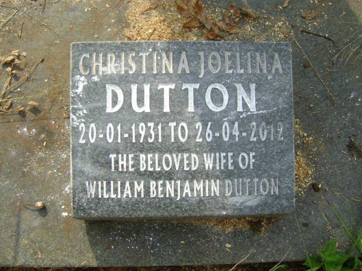 DUTTON William Benjamin 1927-1987 &amp; Christina Joelina 1931-2012