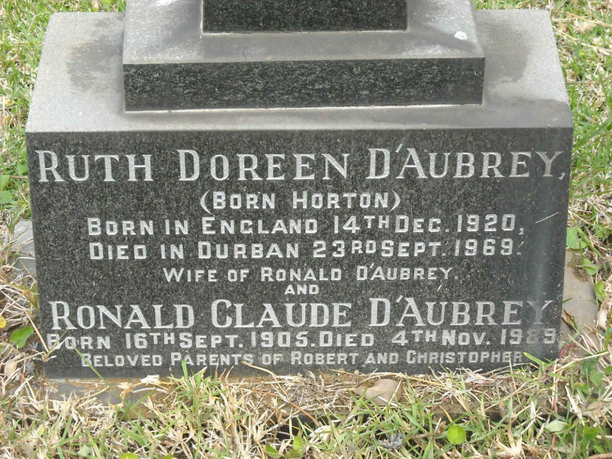 D'AUBREY Ronald Claude 1905-1989 &amp; Ruth Doreen HORTON 1920-1969
