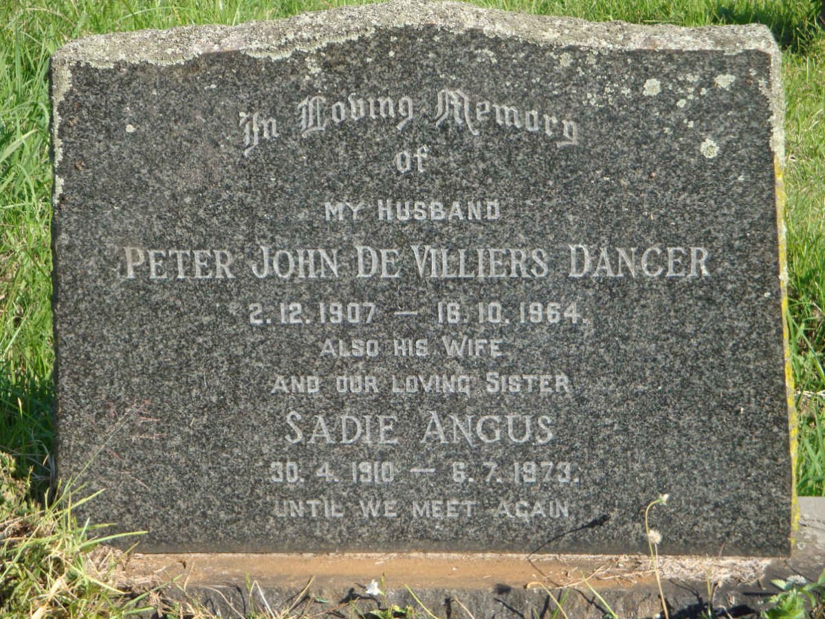 DANCER Peter John de Villiers 1907-1964 &amp; Sadie Angus 1910-1973