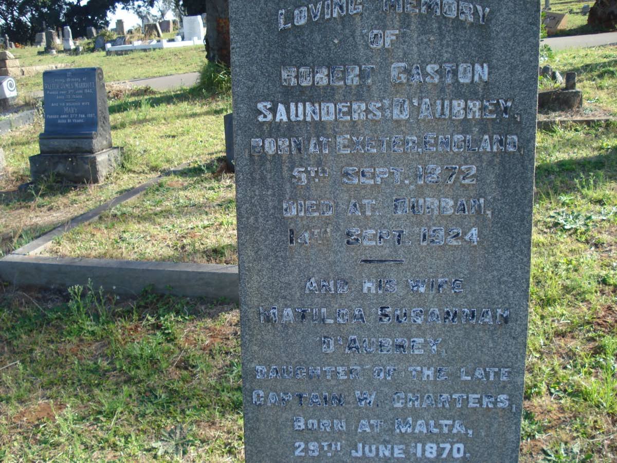 D'AUBREY Robert Gaston Saunders 1872-1924 &amp; Matilda Susannah 1870-1956
