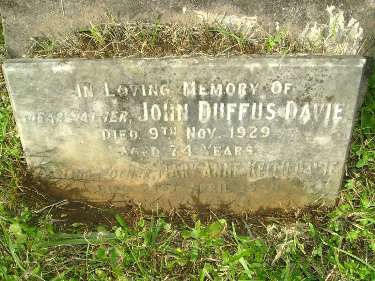 DAVIE John Duffus -1929 &amp; Mary Anne Keith -1938