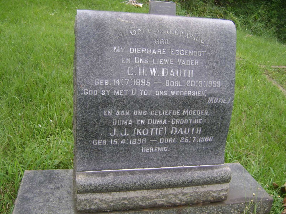 DAUTH C.H.W. 1895-1959 &amp; J.J. 1898-1980 :: DAUTH Danie 1931-1990