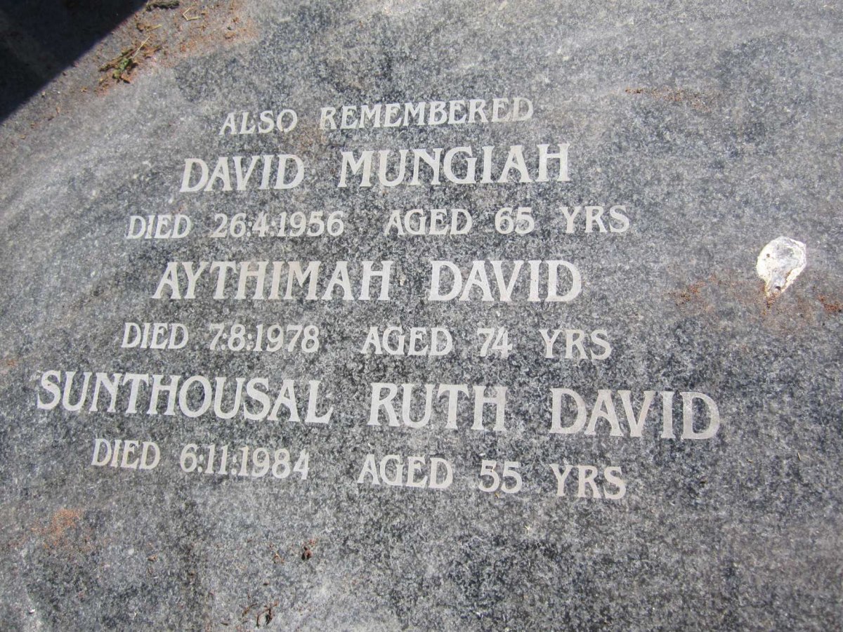 DAVID Mungiah -1956 :: DAVID Aythimah -1978 :: DAVID Sunthousal Ruth -1984