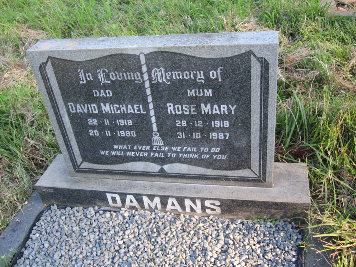 DAMANS David Michael 1918-1980 &amp; Rose Mary 1918-1987
