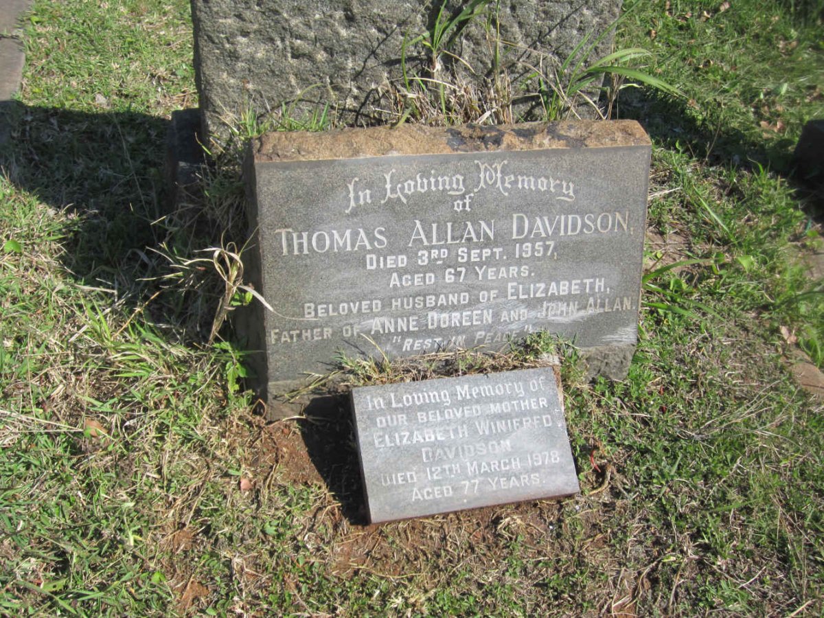 DAVIDSON Thomas Allan -1957 &amp; Elizabeth Winifred -1978