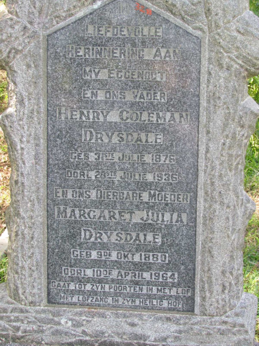 DRYSDALE Henry Coleman 1876-1936 &amp; Margaret Julia 1880-1964