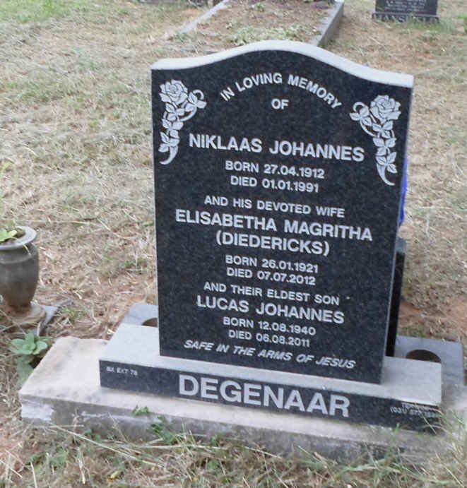 DEGENAAR Niklaas Johannes 1912-1991 &amp; Elisabetha Magritha DIEDERICKS 1921-2012 :: DEGENAAR Lucas Johannes 1940-2011