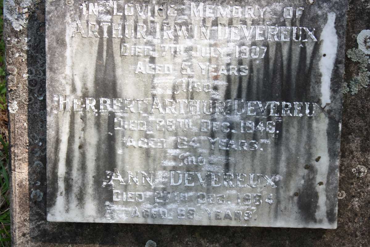 DEVEREUX Herbert Arthur -1946 &amp; Ann -1964 :: DEVEREUX Arthur Irwin -1907