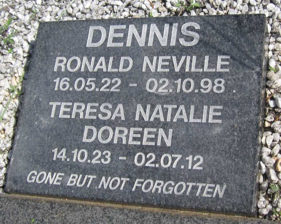 DENNIS Ronald Neville 1922-1998 :: DENNIS Teresa Natalie 1923-2012