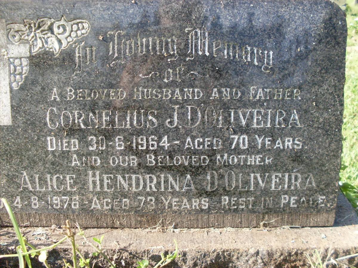D'OLIVEIRA Cornelius J. -1964 &amp; Alice Hendrina -1976