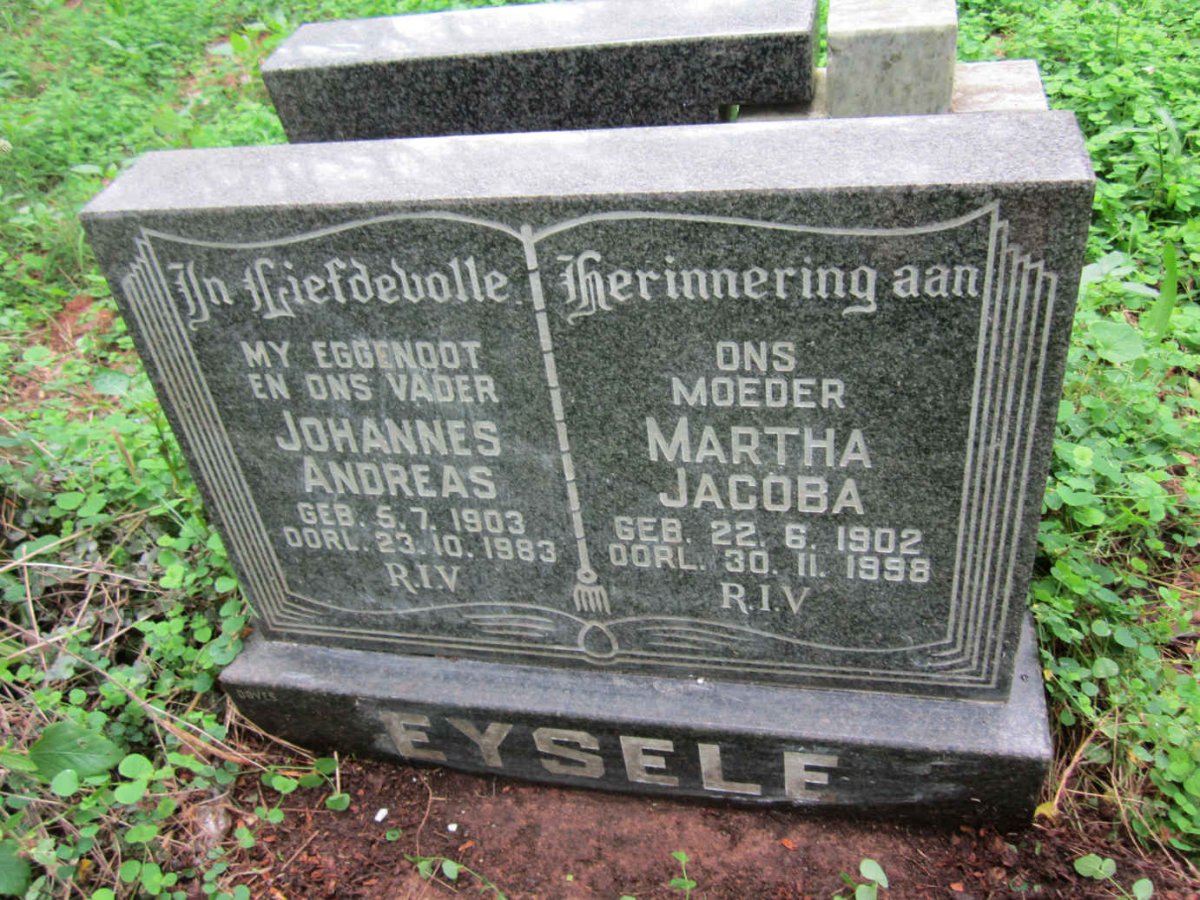 EYSELE Johannes Andreas 1903-1983 &amp; Martha Jacoba 1902-1998