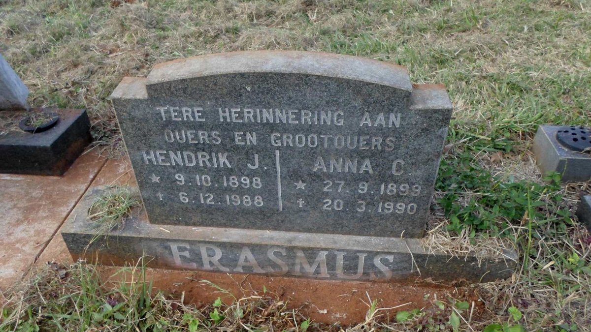 ERASMUS Hendrik J. 1898-1988 &amp; Anna C. 1899-1990
