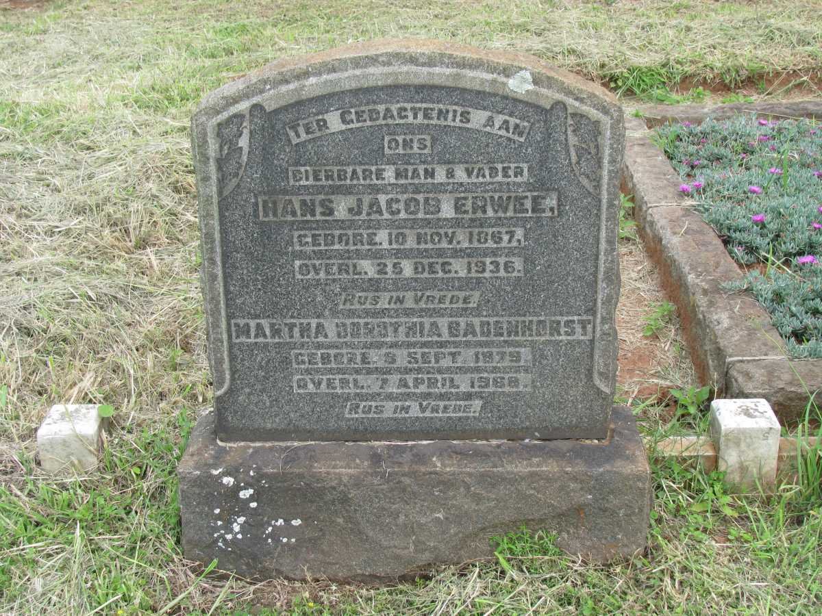 ERWEE Hans Jacob -1867-1936 &amp; Martha Dorothia BADENHORST 1879-1968