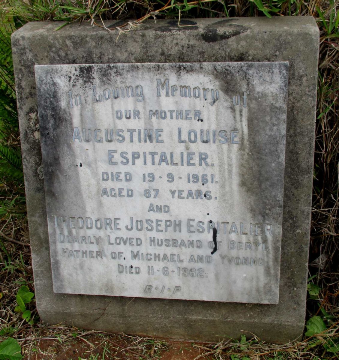 ESPITALIER Theodore Joseph -1962 &amp; Augustine Louise -1961