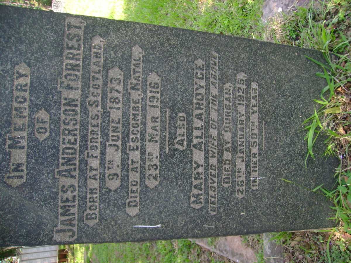 FORREST James Anderson 1873-1916 &amp; Mary ALLARDYCE -1925