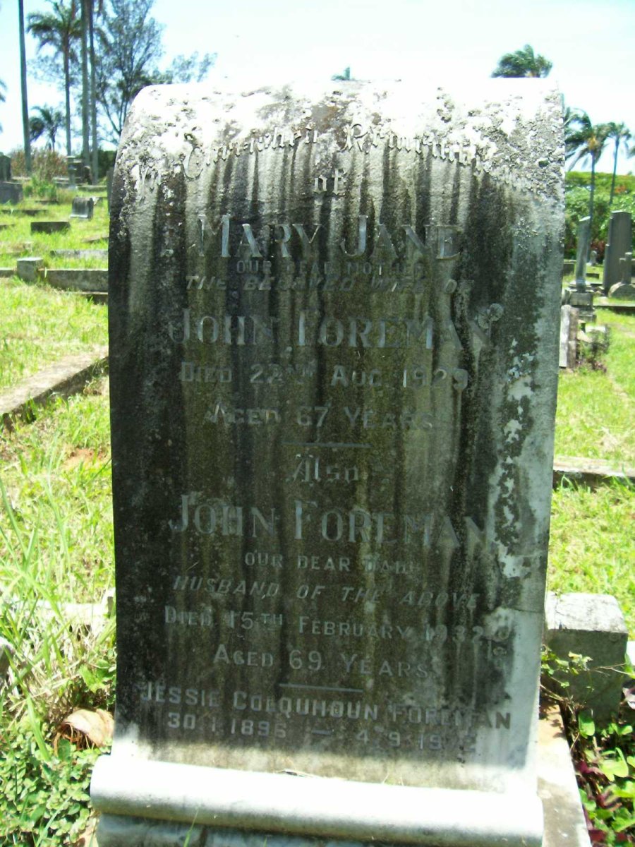 FOREMAN John -1932 &amp;  Mary Jane -1929 :: FOREMAN Jessie nee COLQUHOUN 1896-1972