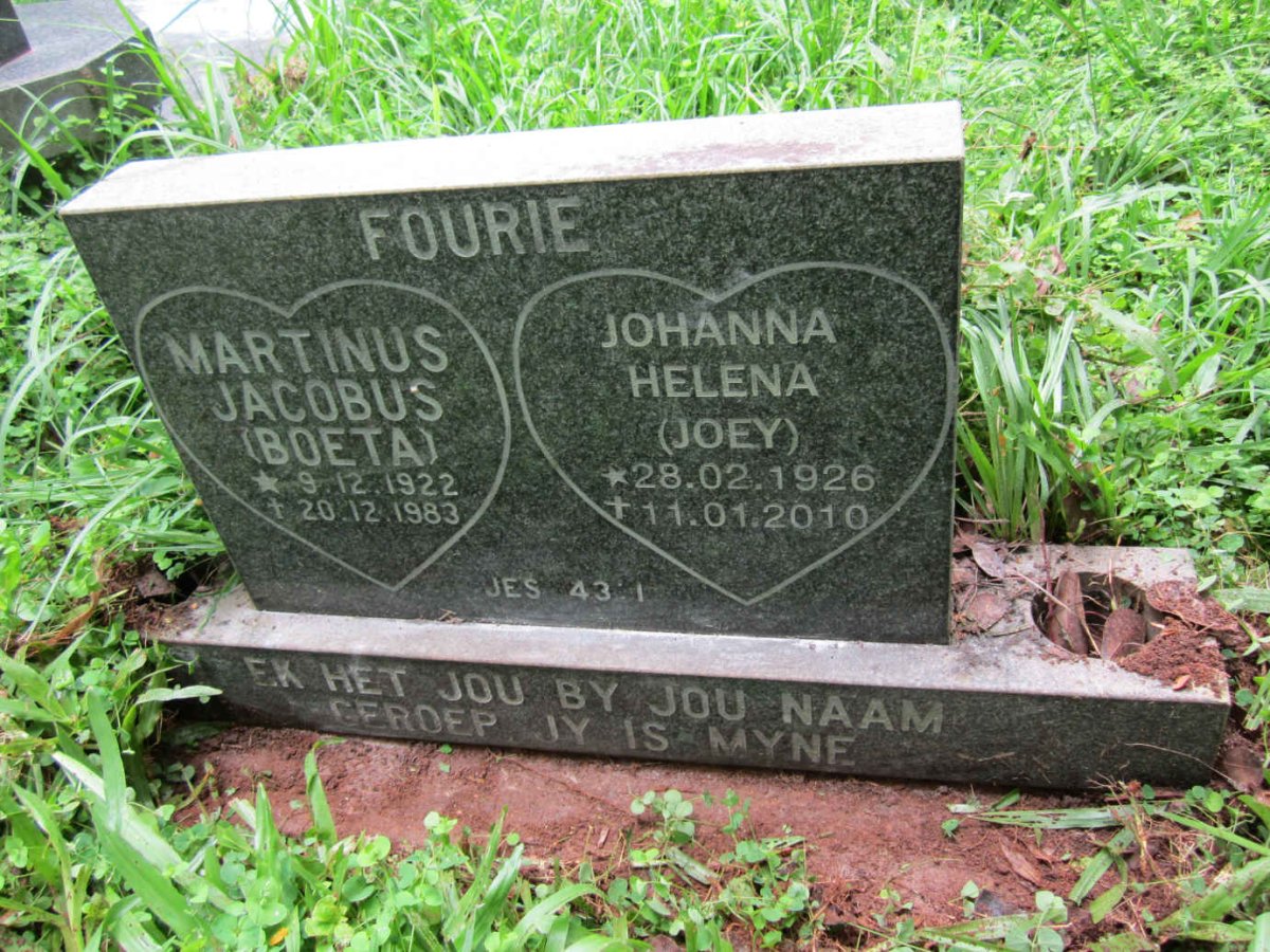 FOURIE Martinus Jacobus 1922-1983 &amp; Johanna Helena 1926-2010