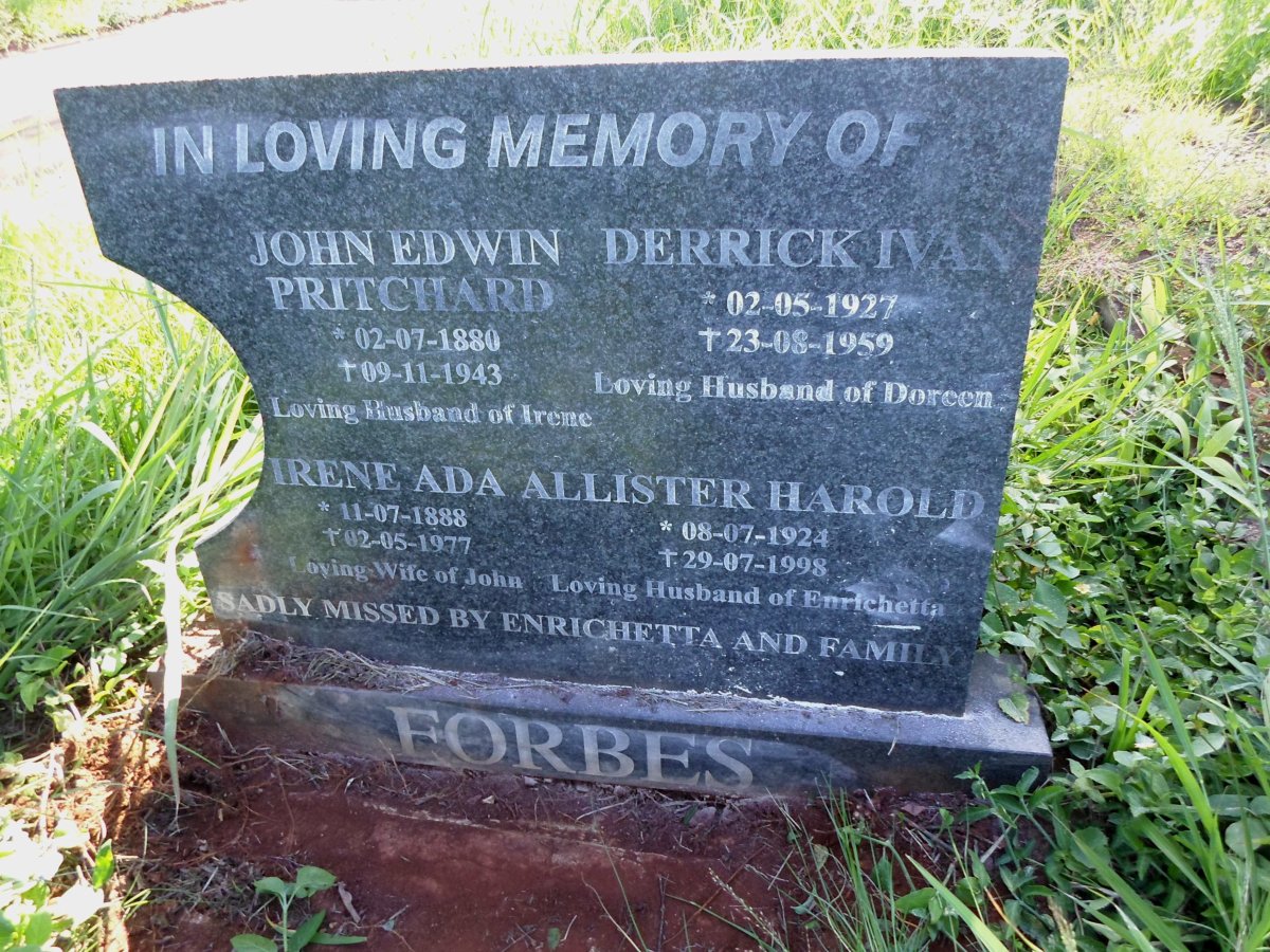 FORBES John Edwin Pritchard 1880-1943 &amp; Irene Ada 1888-1977