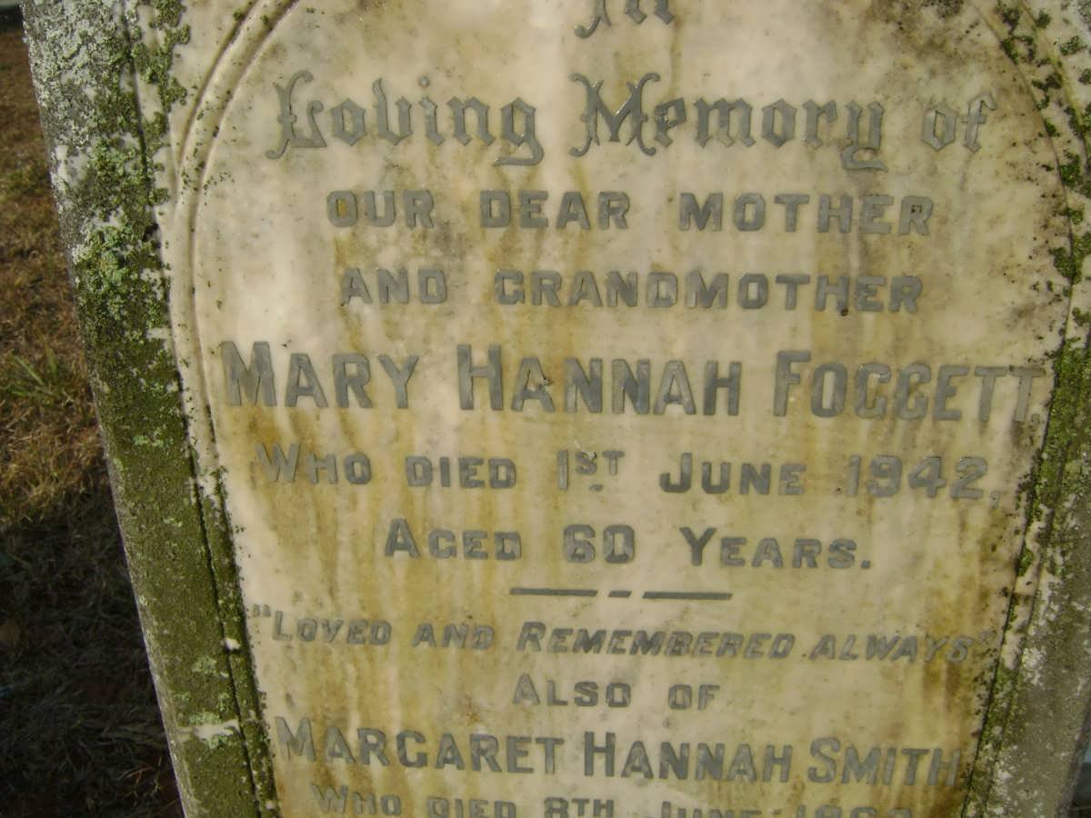 FOGGETT Mary Hannah -1942 :: SMITH Margaret Hannah -1962 